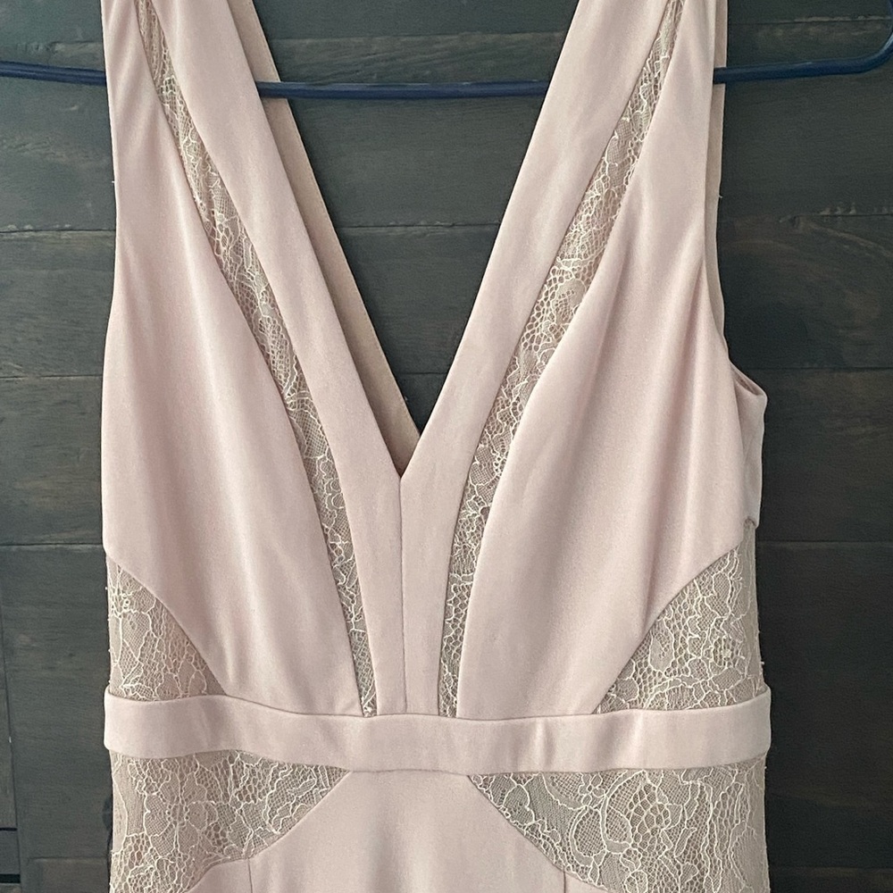Dusty rose double V long dress with lace inserts
